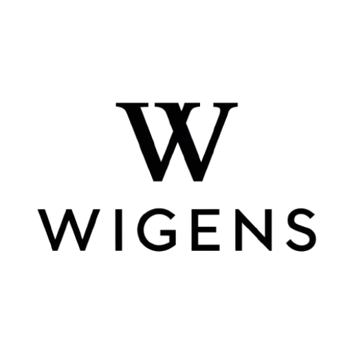 A sleek, modern logotype for the brand "Wigens" featuring a bold, capitalized typeface. The W and G are intertwined, representing the union of fashion and quality in their men's hats. The overall design is clean and sophisticated, with a touch of elegance. It would be perfect for branding on a variety of hat products, including the brand's website and promotional materials.